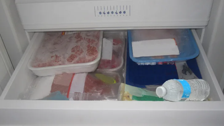 Freezer with bottle of water