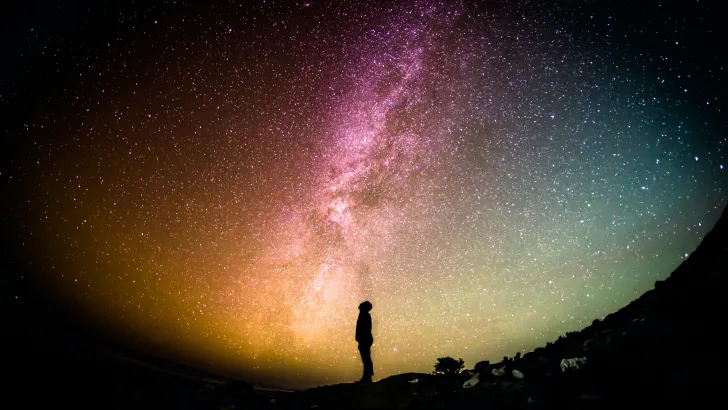 Colorized stars at night over Spiral Jetty